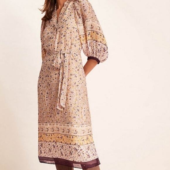 ANN TAYLOR Sz Large Women’s Gold details Sleeve Midi Dress - Picture 4 of 13